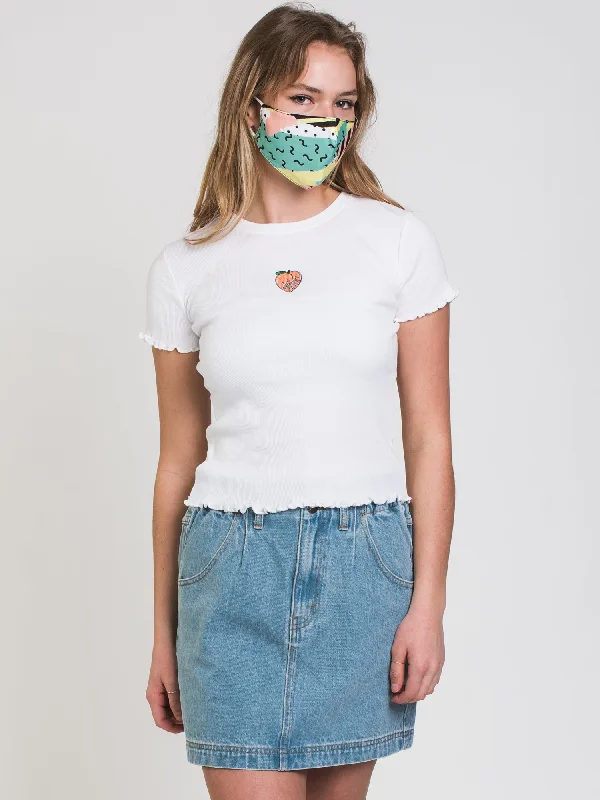 HARLOW GIGI RIBBED EMBROIDERED TEE - CLEARANCE Hooded Caped Shawl Collar