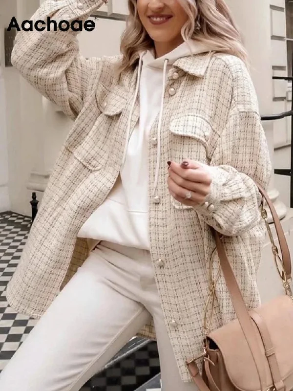 Aachoae Women Plaid Elegant Coat Outerwear Pocket Pearl Decorate Lady Vintage Coat Batwing Sleeve Loose Office Jacket Female Chenille Jacket Brocade Jacket Lace Jacket Aachoae Women Plaid Elegant Coat Outerwear Pocket Pearl Decorate Lady Vintage Coat Batwing Sleeve Loose Office Jacket Female Chenille Jacket Brocade Jacket Lace Jacket