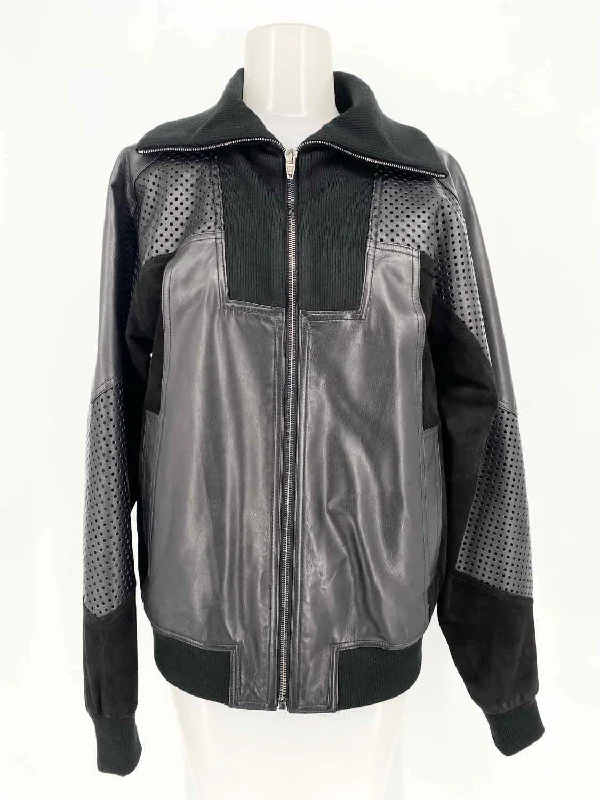 Alexander Wang Women's Black Oversized Calfskin Zip Size 0 Jacket Knit Fabric Woven Fabric Fleece Fabric Alexander Wang Women's Black Oversized Calfskin Zip Size 0 Jacket Knit Fabric Woven Fabric Fleece Fabric