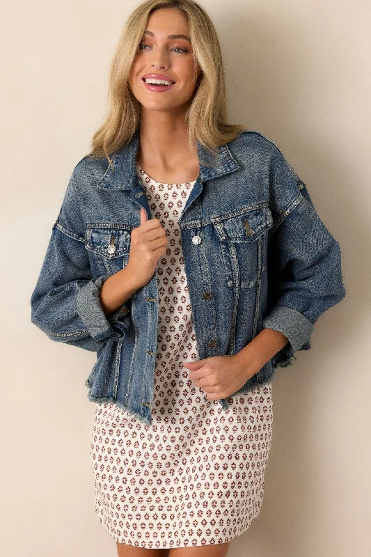 All The Buzz Distressed Dark Wash Denim Jacket