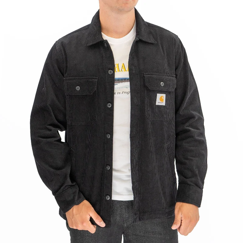 Carhartt WIP Mens Dixon Corduroy Black Shirt Jacket Notch Collar Peter Pan Collar Cowl Neck Carhartt WIP Mens Dixon Corduroy Black Shirt Jacket Notch Collar Peter Pan Collar Cowl Neck