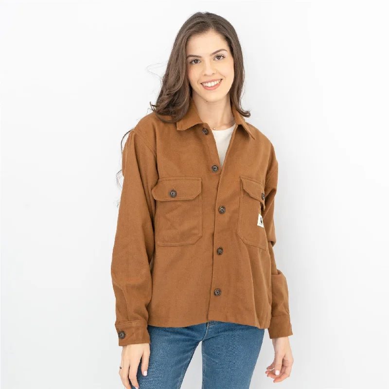Carhartt Women Wiston Brown Overshirt Jacket Utility Long Sleeve Pockets Tops Tailored Jacket Straight Jacket A-Line Jacket