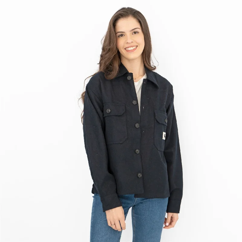 Carhartt Women Wiston Navy Overshirt Jacket Utility Long Sleeve Pockets Tops One-Shoulder Jacket Off-the-Shoulder Jacket Asymmetrical Jacket Carhartt Women Wiston Navy Overshirt Jacket Utility Long Sleeve Pockets Tops One-Shoulder Jacket Off-the-Shoulder Jacket Asymmetrical Jacket