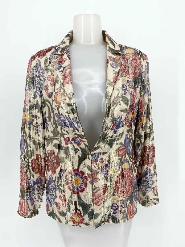 Chanel Women's Beige Print Blazer Silk Blend Floral France Size 38/6 Jacket Satin Jacket Silk Jacket Chiffon Jacket Chanel Women's Beige Print Blazer Silk Blend Floral France Size 38/6 Jacket Satin Jacket Silk Jacket Chiffon Jacket