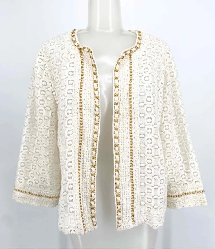 Chico's Women's White/Gold Squares Business Casual Size 8/M Jacket Denim Jacket Leather Jacket Suede Jacket Chico's Women's White/Gold Squares Business Casual Size 8/M Jacket Denim Jacket Leather Jacket Suede Jacket