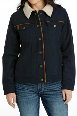 Women's CinchTRUCKER JACKET - NAVY Satin Jacket Silk Jacket Chiffon Jacket