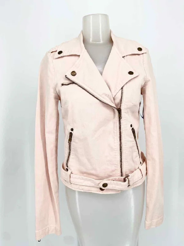 Current / Elliott Women's Pink Zip Denim Asymmetric Moto Size S Jacket Zip Front Button Front Snap Front Current / Elliott Women's Pink Zip Denim Asymmetric Moto Size S Jacket Zip Front Button Front Snap Front