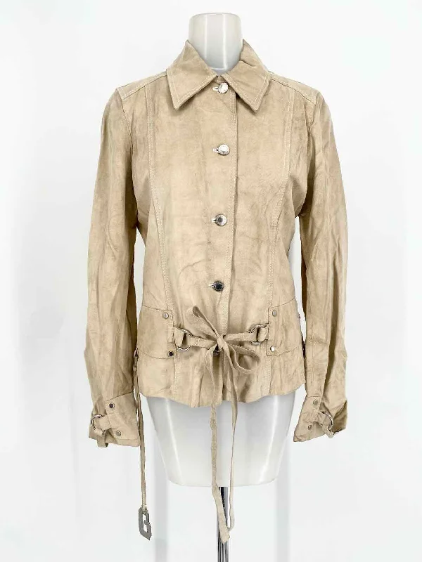 DOLCE & GABBANA Women's Cream Suede Size 42/S Jacket Stand-Up Collar Roll-Neck Collar Turtle Neck DOLCE & GABBANA Women's Cream Suede Size 42/S Jacket Stand-Up Collar Roll-Neck Collar Turtle Neck