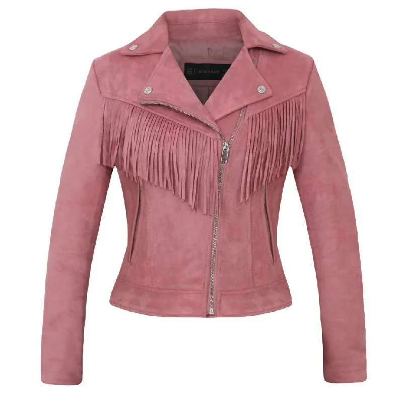 Factory direct selling women''s jacket autumn and winter European and American women''s Lapel tassel suede coat leather jacket women''s short Rayon Fabric Velvet Fabric Corduroy Fabric