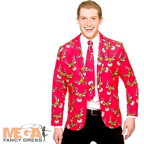 Mens Fun Reindeer Christmas Jacket & Tie Costume