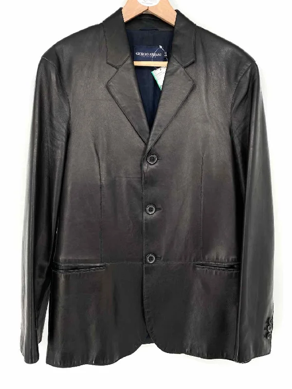 Giorgio Armani Women's Black Leather Button Down Size 44/6 Blazer Jacket Corduroy Jacket Velvet Jacket Brocade Jacket Giorgio Armani Women's Black Leather Button Down Size 44/6 Blazer Jacket Corduroy Jacket Velvet Jacket Brocade Jacket