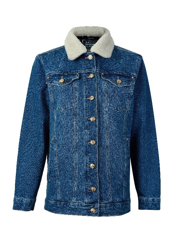 Longline Denim Jacket - Classic Indigo Sherpa