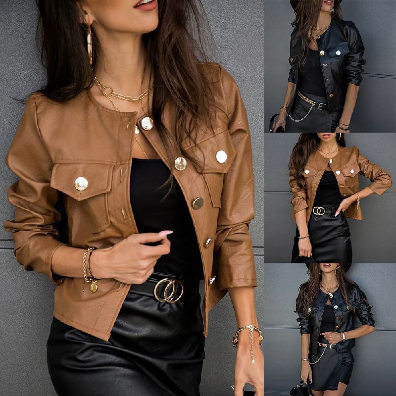 Ladies Pu Leather Jacket Faux Leather Coat V-Neck Jacket Boat Neck Jacket Square Neck Jacket Ladies Pu Leather Jacket Faux Leather Coat V-Neck Jacket Boat Neck Jacket Square Neck Jacket