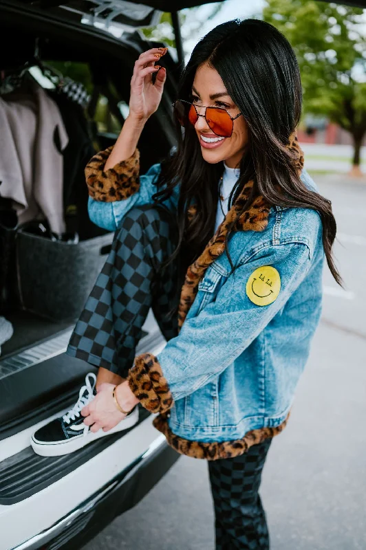 Lala Forever Patched Trucker Jacket in Leopard