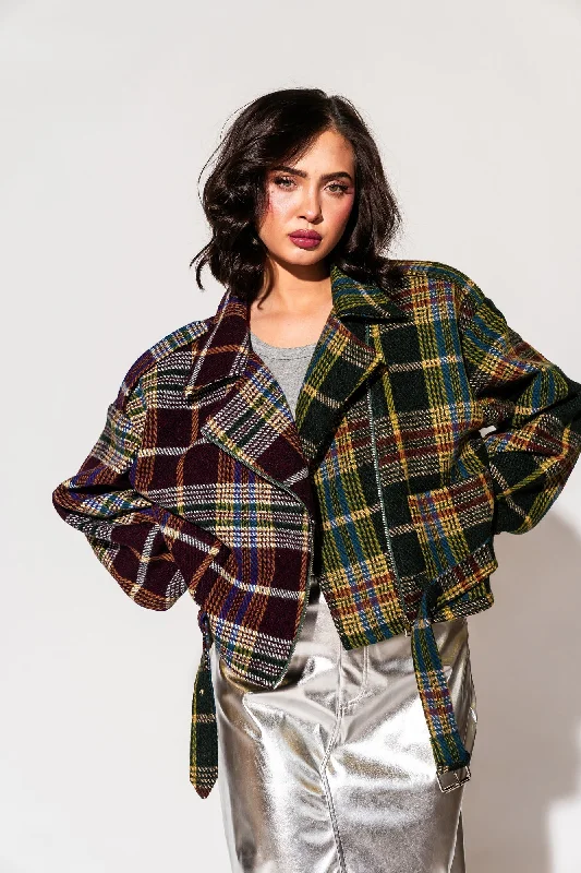 Sagittarius Half + Half Plaid Moto Jacket