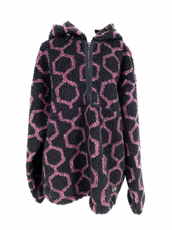 Levi Women's Black/Purple Hooded Abstract Oversized Size M Jacket Snapped Jacket Toggled Jacket Drawstring Jacket Levi Women's Black/Purple Hooded Abstract Oversized Size M Jacket Snapped Jacket Toggled Jacket Drawstring Jacket