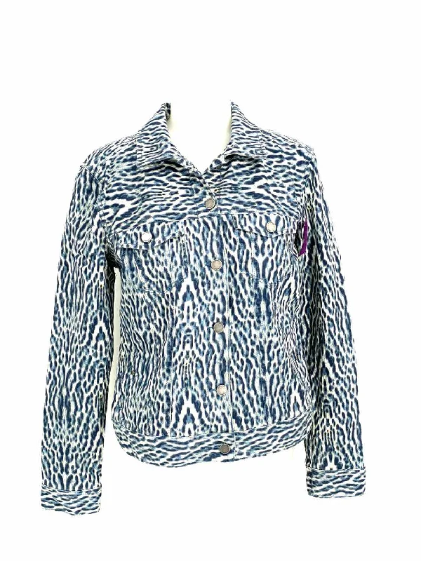 LIVERPOOL Women's white/blue Button Down Leopard Size S Jacket Mesh Jacket Canvas Jacket Denim Jacket LIVERPOOL Women's white/blue Button Down Leopard Size S Jacket Mesh Jacket Canvas Jacket Denim Jacket