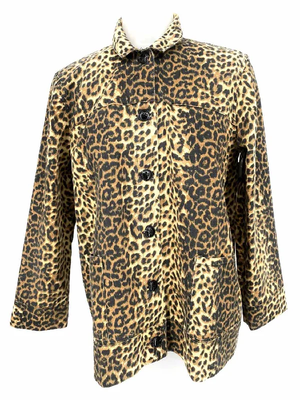 Loup Women's Brown Button Down Denim Leopard Size XS Jacket Zippered Jacket Buttoned Jacket Snapped Jacket Loup Women's Brown Button Down Denim Leopard Size XS Jacket Zippered Jacket Buttoned Jacket Snapped Jacket