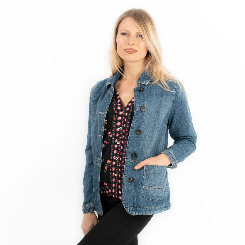 White Stuff Dena Blue Denim Shacket Relaxed Jacket Zip Front Button Front Snap Front White Stuff Dena Blue Denim Shacket Relaxed Jacket Zip Front Button Front Snap Front