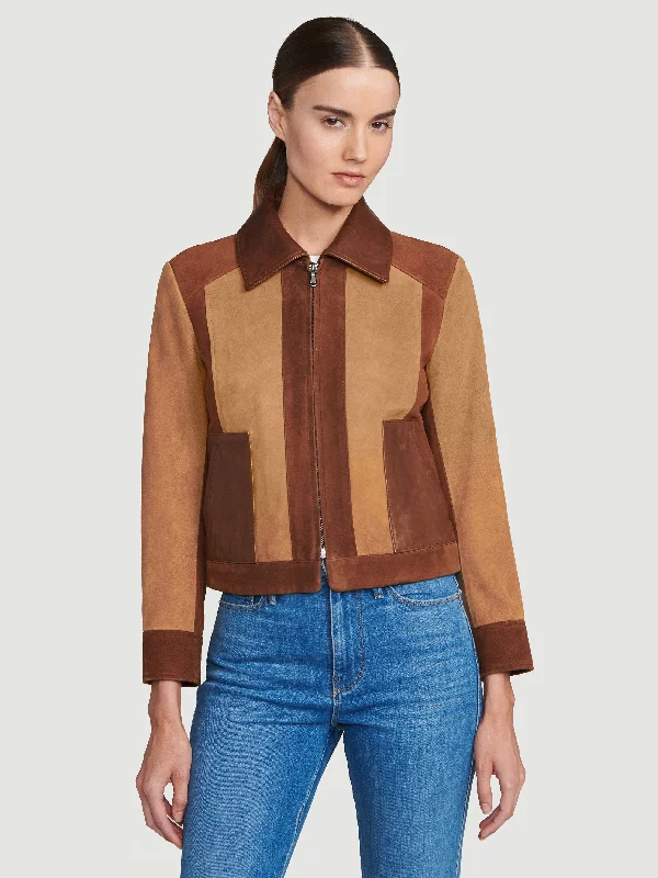 Suede Patchwork Jacket -- Saddle Multi Cotton Jacket Linen Jacket Terry Jacket