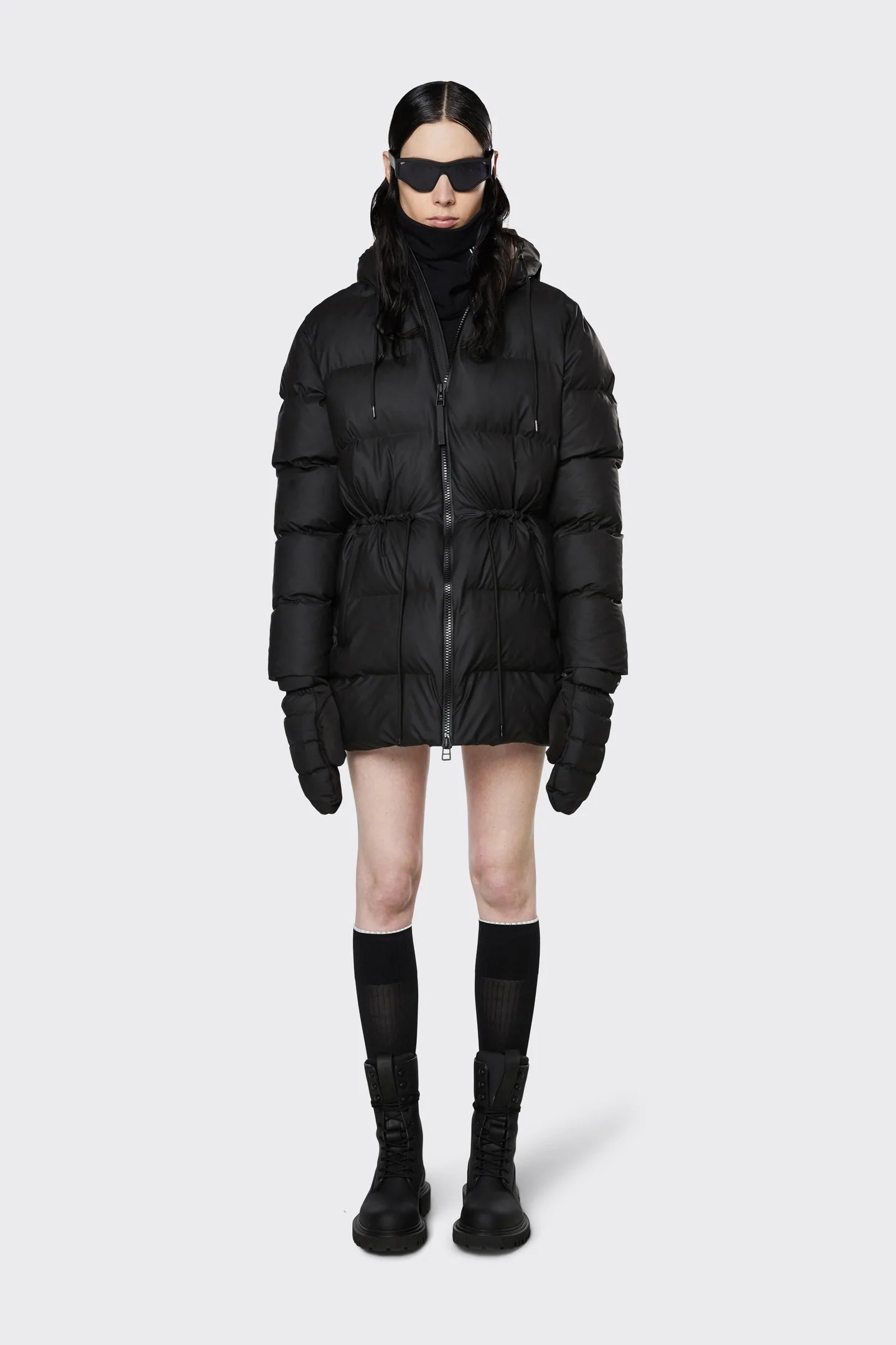 PUFFER W JACKET BLACK Faux Fur Fabric Real Fur Fabric Shearling Fabric