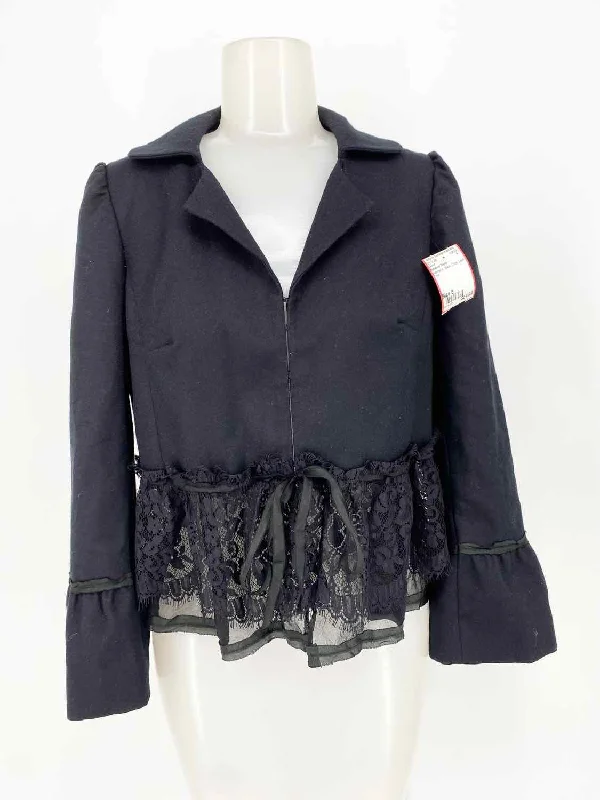 Rebecca Taylor Women's Black Crop Lace Trim Size 6 Jacket Embroidered Jacket Appliqued Jacket Beaded Jacket Rebecca Taylor Women's Black Crop Lace Trim Size 6 Jacket Embroidered Jacket Appliqued Jacket Beaded Jacket