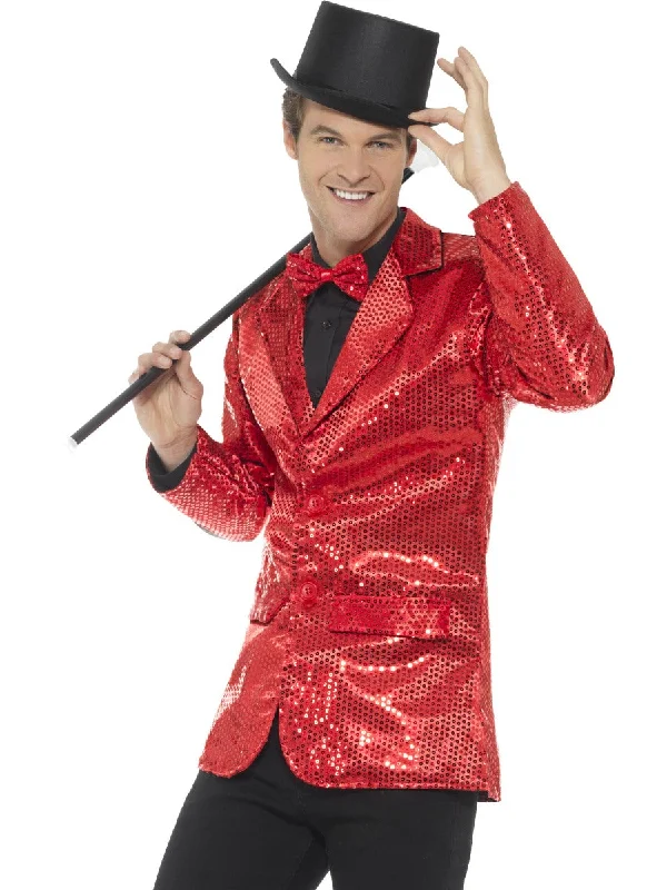 Men's Cabaret Carnival Circus Red Sequin Jacket Fancy Dress Costume