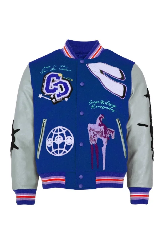 RENEGADES BLUE LETTERMAN JACKET Faux Fur Jacket Real Fur Jacket Shearling Jacket