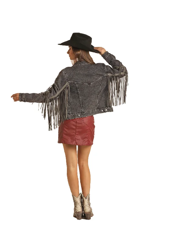 Rock & Roll Women's Denim Fringe Jacket Mesh Jacket Canvas Jacket Denim Jacket