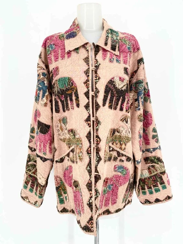 SAM HILU Women's Brown/Pink Button Down Cotton Elephants Size M Jacket Tiered Jacket Buttoned Jacket Zippered Jacket SAM HILU Women's Brown/Pink Button Down Cotton Elephants Size M Jacket Tiered Jacket Buttoned Jacket Zippered Jacket