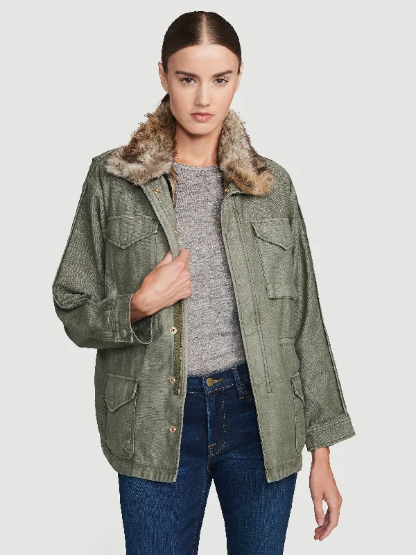 Service Jacket Faux Fur Lining -- Military Knit Jacket Woven Jacket Fleece Jacket
