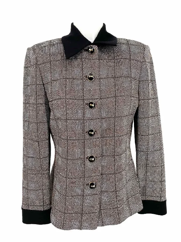 ST. JOHN COLLECTION Womens Silver Button Down Wool Window Pane Size 2 Jacket set Cotton Fabric Linen Fabric Terry Fabric ST. JOHN COLLECTION Womens Silver Button Down Wool Window Pane Size 2 Jacket set Cotton Fabric Linen Fabric Terry Fabric