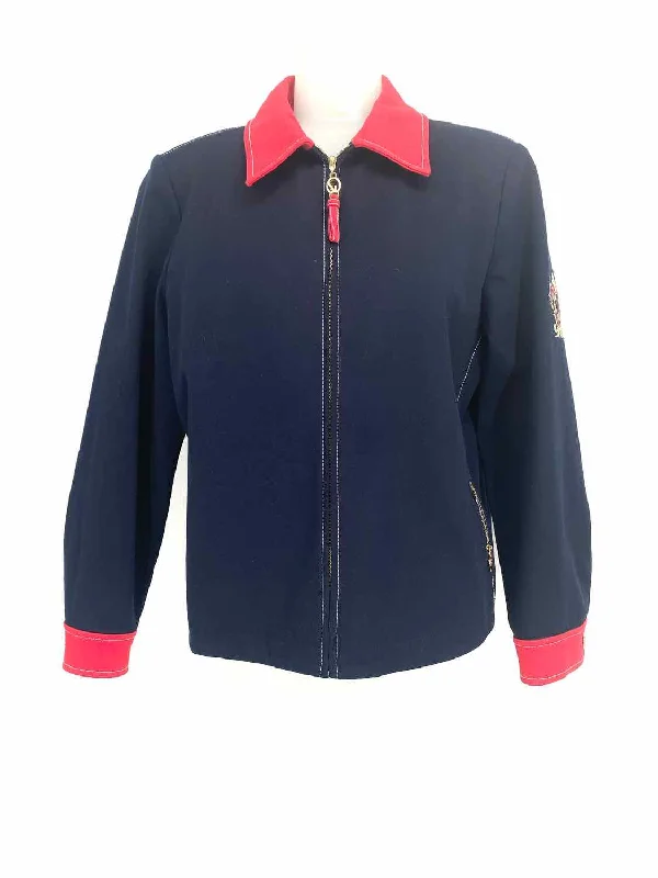 St. John Sport Women's Navy/Red Zip Cotton Blend Color Block Size L Jacket Chenille Fabric Brocade Fabric Lace Fabric St. John Sport Women's Navy/Red Zip Cotton Blend Color Block Size L Jacket Chenille Fabric Brocade Fabric Lace Fabric