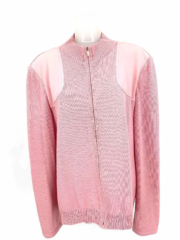 ST. JOHN Women's Pink Zip Santana Knit Size XL Jacket Oversized Jacket Tailored Jacket Straight Jacket ST. JOHN Women's Pink Zip Santana Knit Size XL Jacket Oversized Jacket Tailored Jacket Straight Jacket