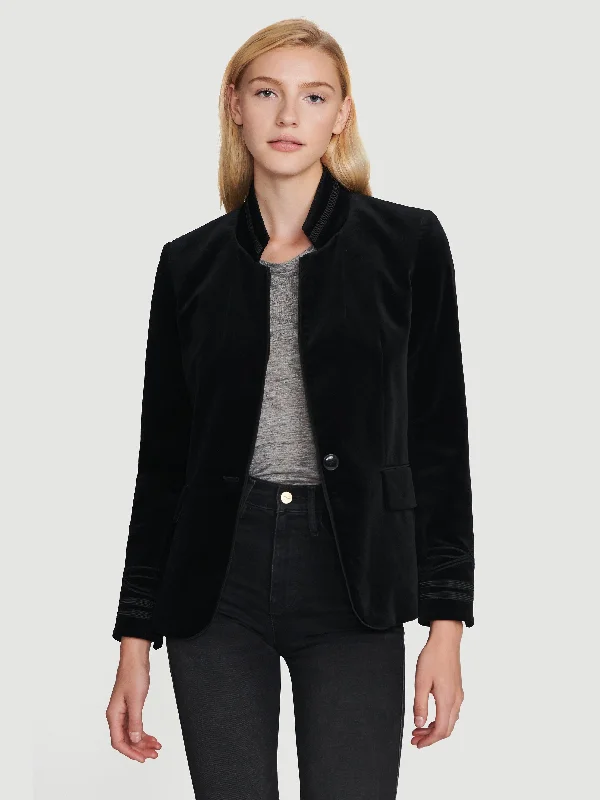 Velvet Stand Soutache Jacket -- Noir Welt Pockets Slit Pockets Flap Pockets