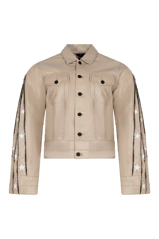 SUNSET RODEO LEATHER JACKET-BEIGE Faux Fur Jacket Real Fur Jacket Shearling Jacket