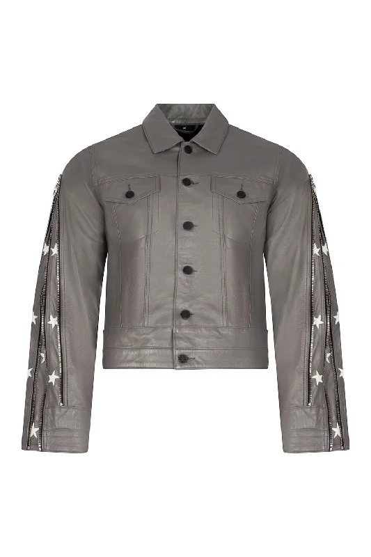 SUNSET RODEO LEATHER JACKET-GREY Cardigan Sweater Pullover