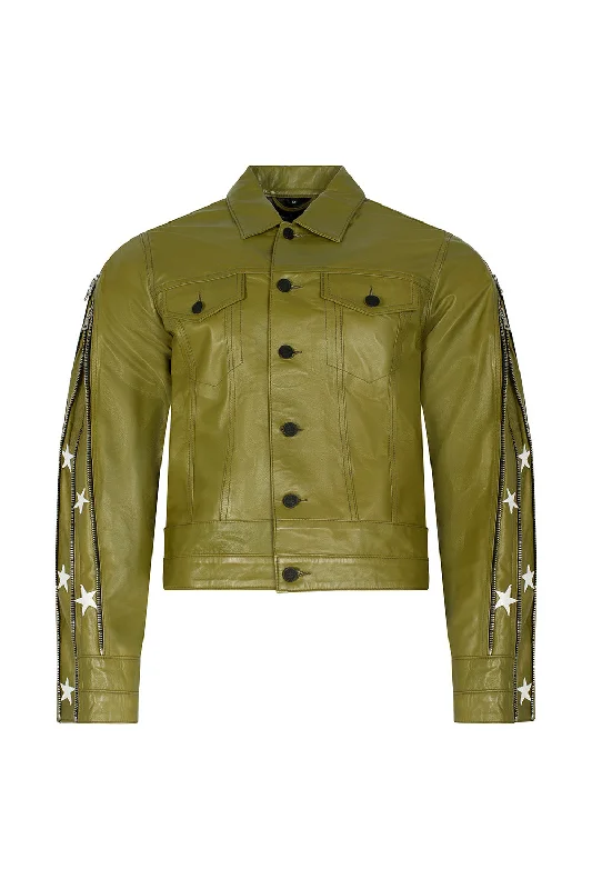 SUNSET RODEO LEATHER JACKET-OLIVE Jacket Blazer Coat