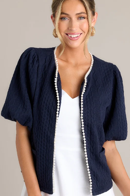 Universal Charm Navy Short Puff Sleeve Jacket