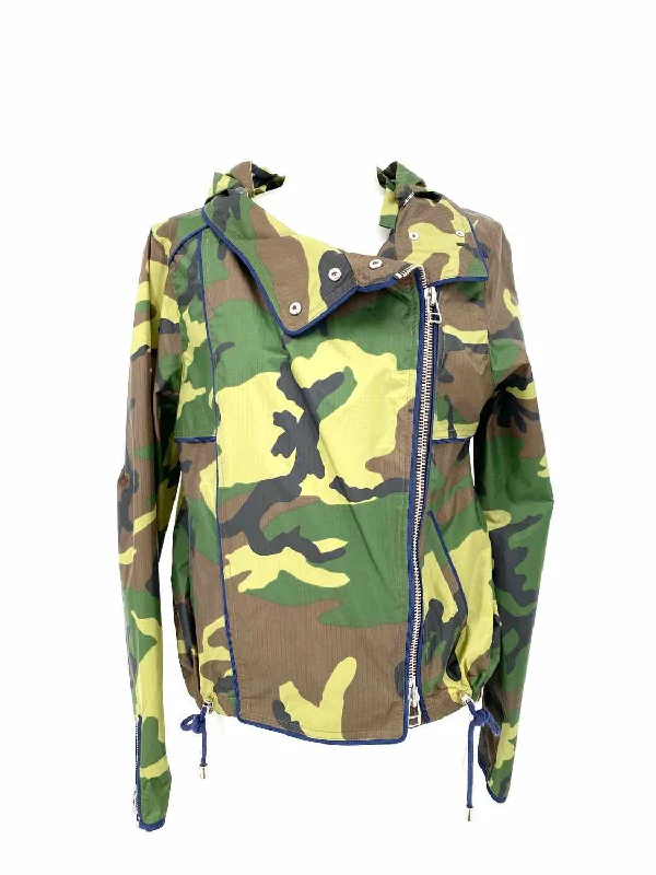 VERONICA BEARD Hero Women's Green Hooded Nylon Camoflage Size L Jacket One-Shoulder Jacket Off-the-Shoulder Jacket Asymmetrical Jacket