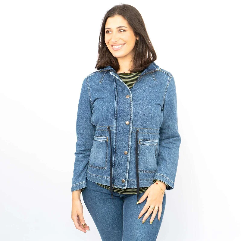 White Stuff Layla Blue Denim Jacket Long Sleeve Adjustable Waist with Pockets Fleece Fabric Down Fabric Feather Fabric White Stuff Layla Blue Denim Jacket Long Sleeve Adjustable Waist with Pockets Fleece Fabric Down Fabric Feather Fabric