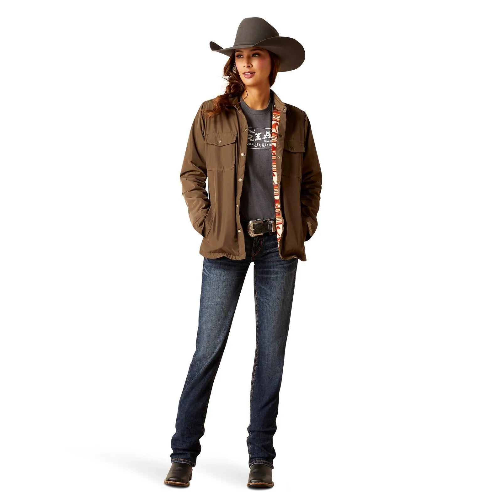 Women's Ariat Dilon Shirt Jacket Welt Pockets Slit Pockets Flap Pockets