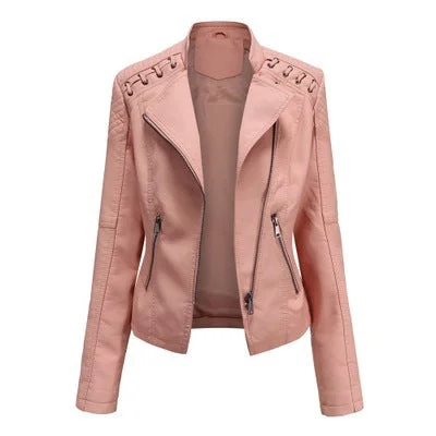 Women's Leather Jackets Women's Short Jackets Slim Thin Leather Jackets Ladies Motorcycle Suits V-Neck Jacket Boat Neck Jacket Square Neck Jacket