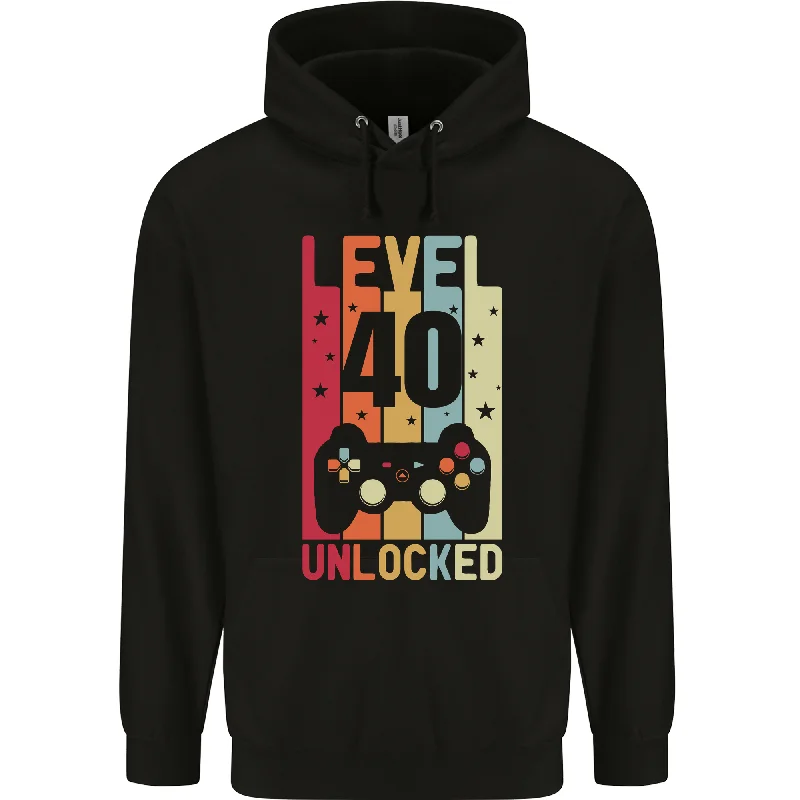 40th Birthday 40 Year Old Level Up Gaming Mens 80% Cotton Hoodie