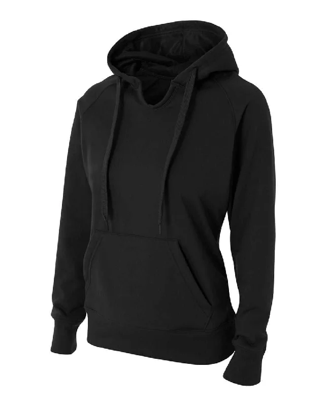 A4 NW4245 Womens Tech Fleece Hoodie - Black Hoodie with Back Slit Movement Comfort