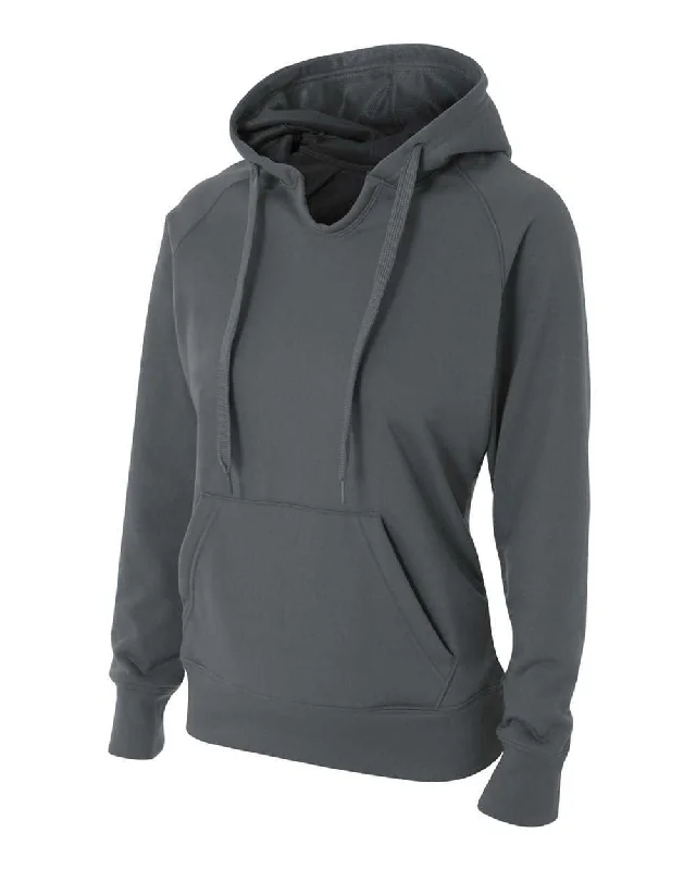 A4 NW4245 Womens Tech Fleece Hoodie - Graphite Hoodie with Hem Detail Decorative Unique A4 NW4245 Womens Tech Fleece Hoodie - Graphite Hoodie with Hem Detail Decorative Unique