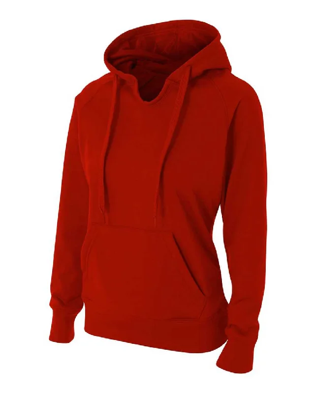A4 NW4245 Womens Tech Fleece Hoodie - Scarlet Hoodie with Hem Applique Textured Unique A4 NW4245 Womens Tech Fleece Hoodie - Scarlet Hoodie with Hem Applique Textured Unique