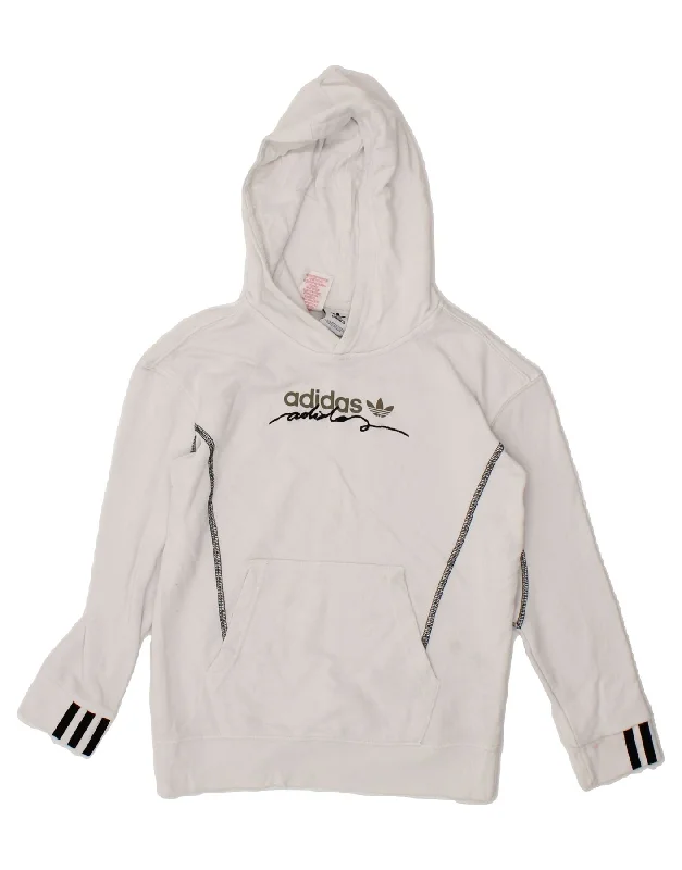 ADIDAS Boys Graphic Hoodie Jumper 9-10 Years White Cotton Hoodie with Monochrome Minimalist Simple ADIDAS Boys Graphic Hoodie Jumper 9-10 Years White Cotton Hoodie with Monochrome Minimalist Simple