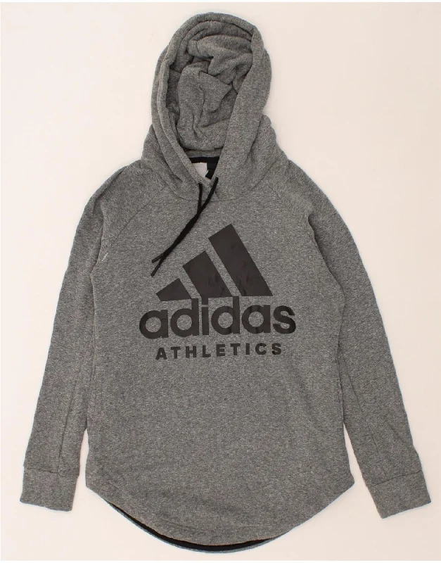 ADIDAS Womens Graphic Hoodie Jumper UK 12 Medium Grey Cotton Hoodie with Gradient Ombre Colorful