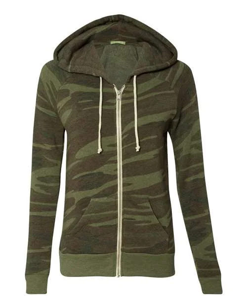 Alternative 9573 Womens Adrian Eco-Fleece Full-Zip Hooded Sweatshirt - Camo Hoodie with Drawcord Adjustable Secure Alternative 9573 Womens Adrian Eco-Fleece Full-Zip Hooded Sweatshirt - Camo Hoodie with Drawcord Adjustable Secure